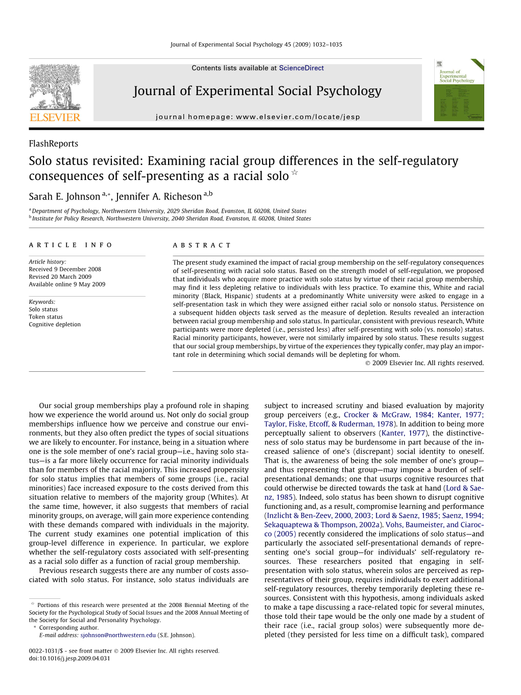 Solo Status Revisited: Examining Racial Group Differences in the Self-Regulatory Consequences of Self-Presenting As a Racial Solo Q