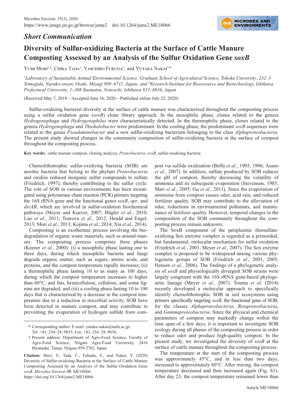 Diversity of Sulfur-Oxidizing Bacteria at the Surface of Cattle Manure