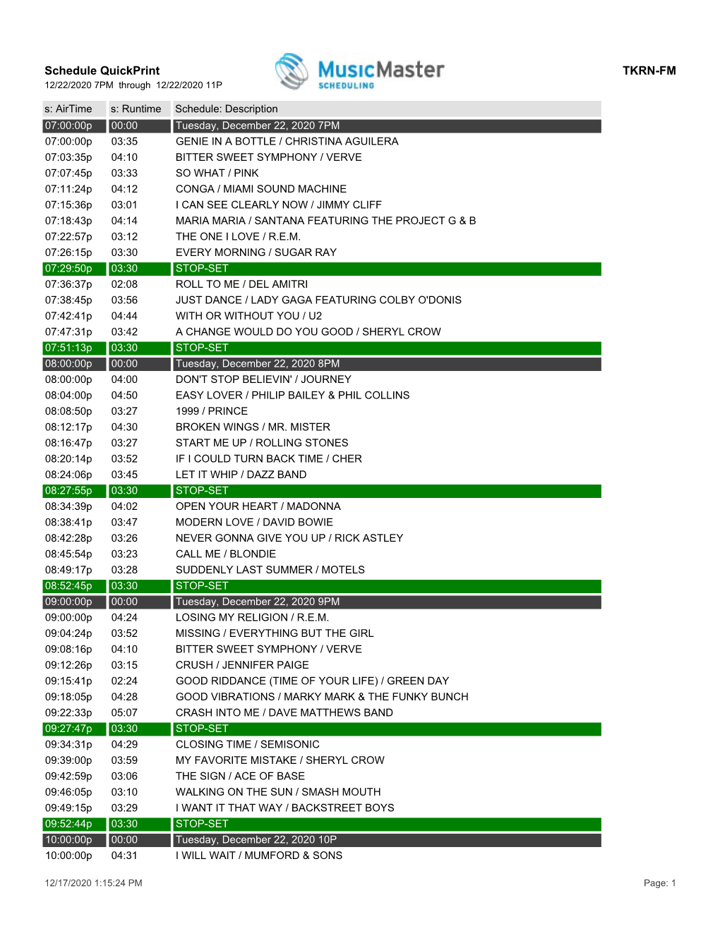 Schedule Quickprint TKRN-FM