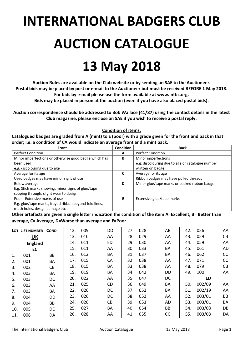 Auction Catalogue, May 2018