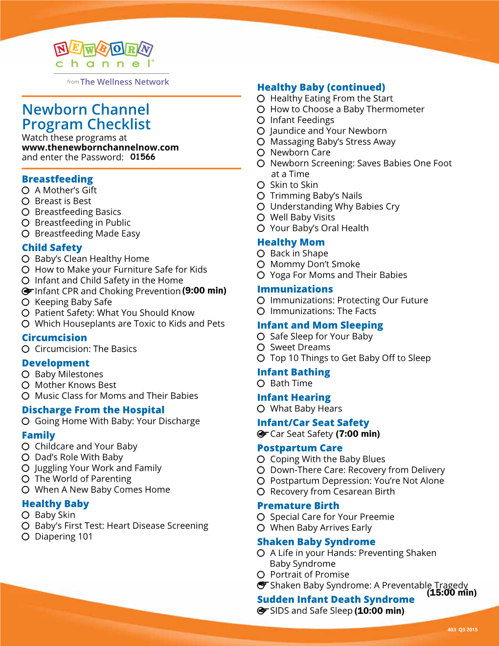 Newborn Channel Program Checklist