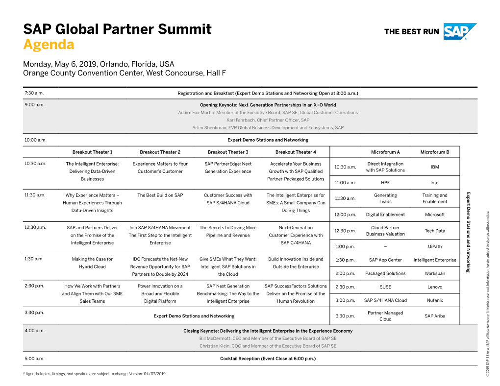 SAP Global Partner Summit Agenda