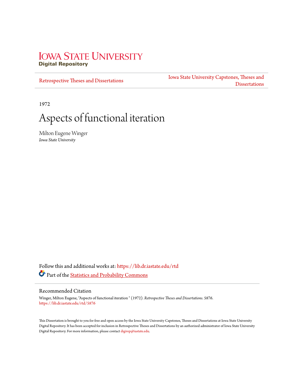 Aspects of Functional Iteration Milton Eugene Winger Iowa State University