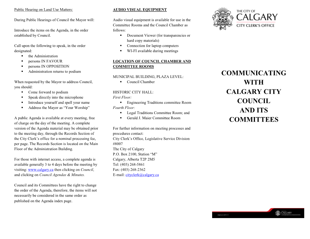 Communicating with Calgary City Council and Its Committees