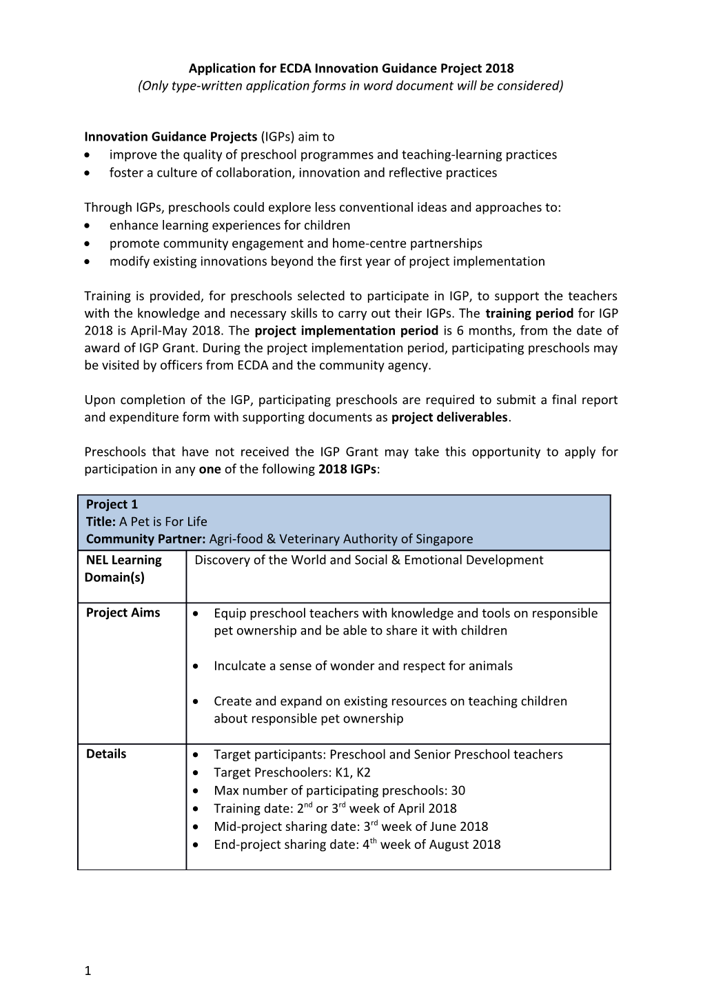 Application for ECDA Innovation Guidance Project 2018