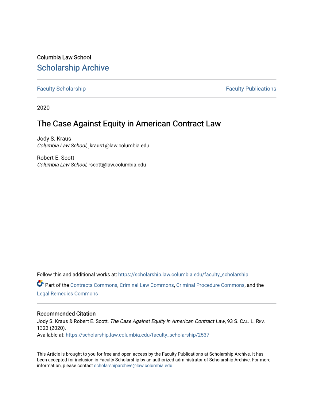 The Case Against Equity in American Contract Law