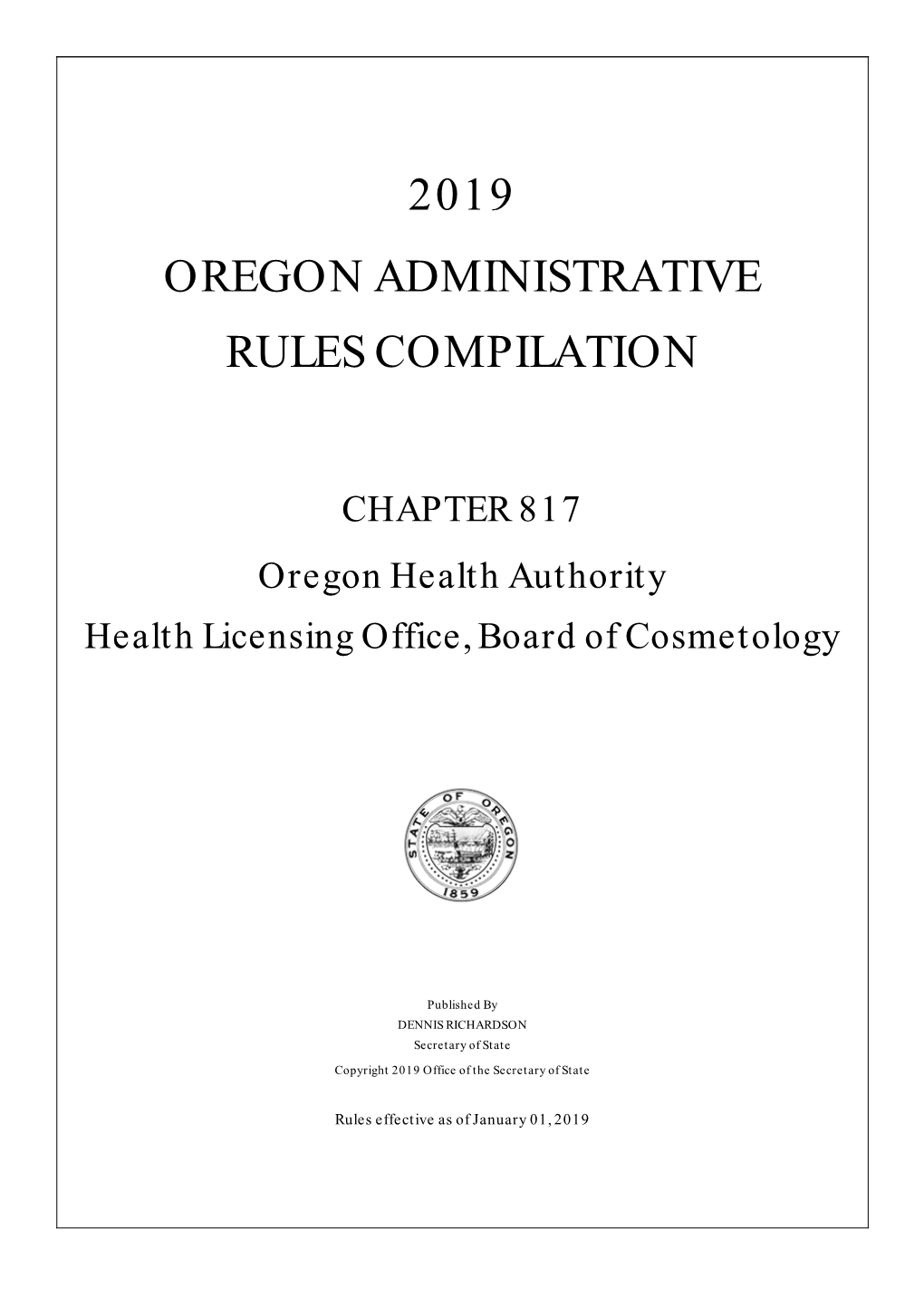 2019 Oregon Administrative Rules Compilation