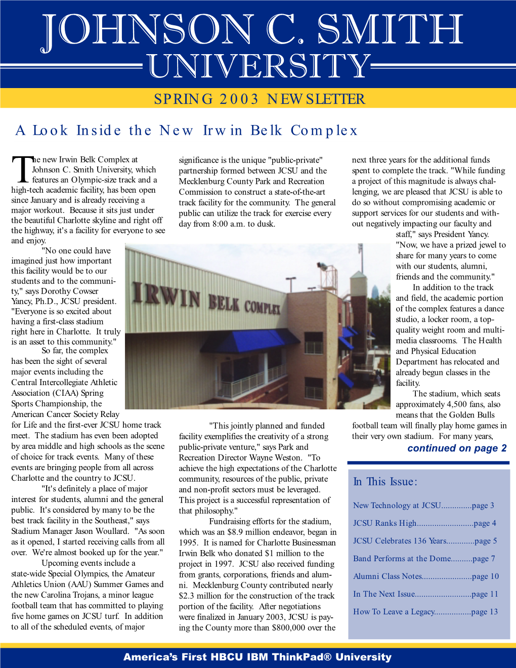 Johnson C. Smith University Spring 2003 Newsletter