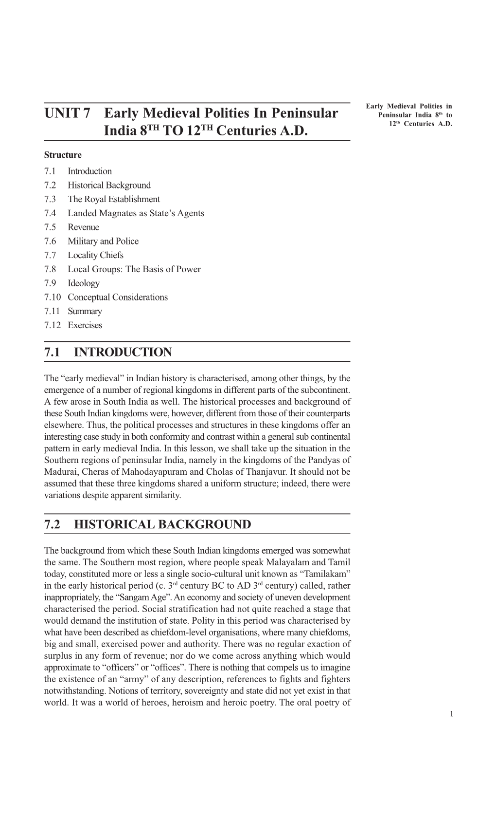 UNIT 7 Early Medieval Polities in Peninsular India 8TH to 12TH