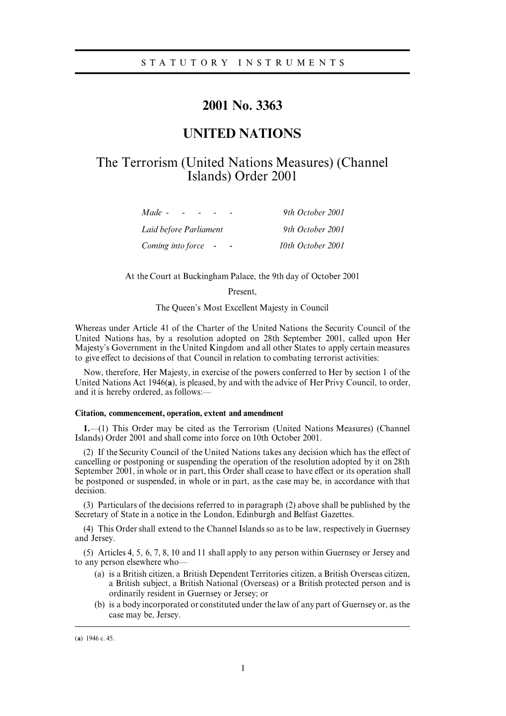 2001 No. 3363 UNITED NATIONS the Terrorism