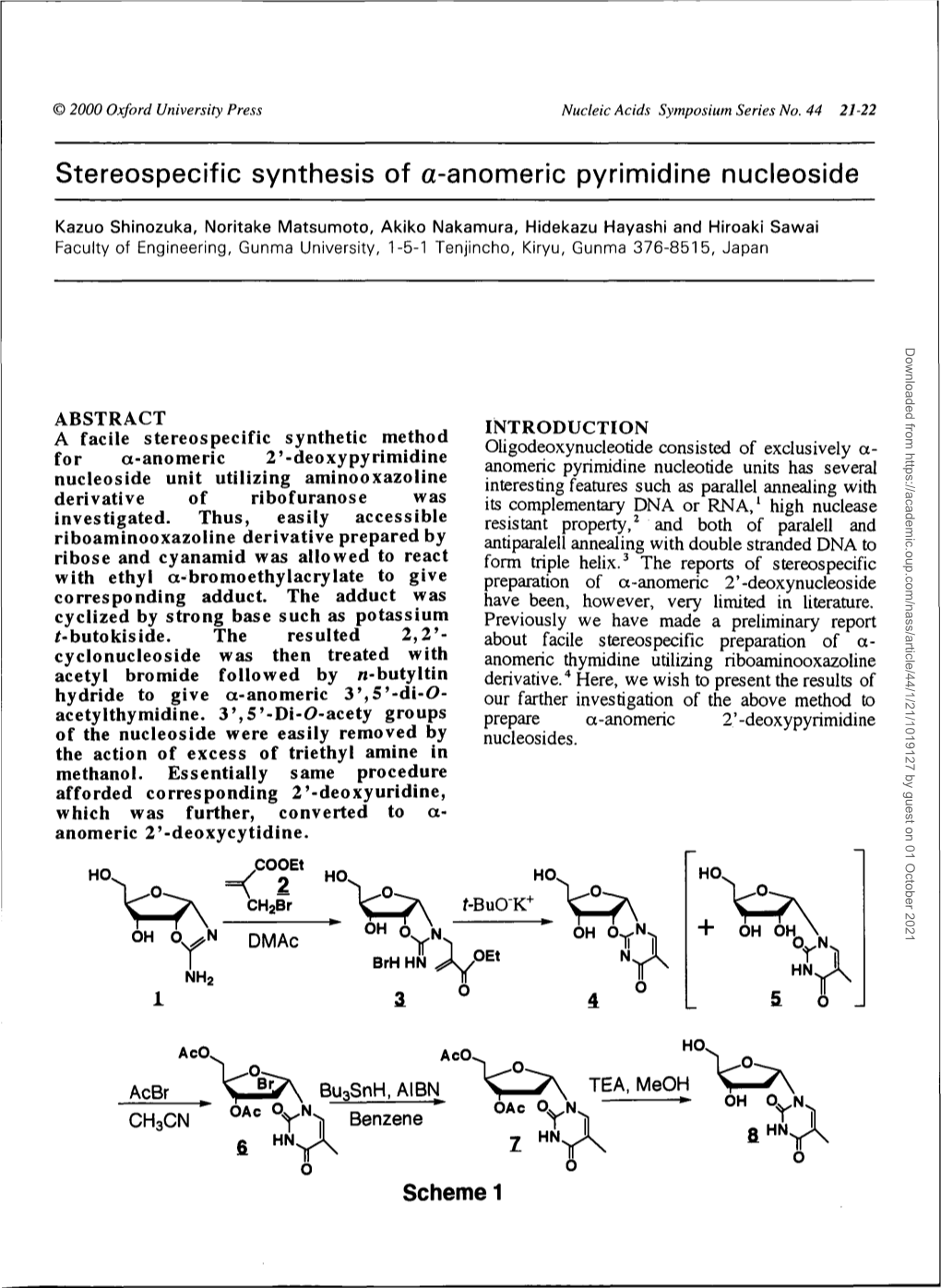 Stereospecific Synthesis of A-Anomeric Pyrimidine Nucleoside