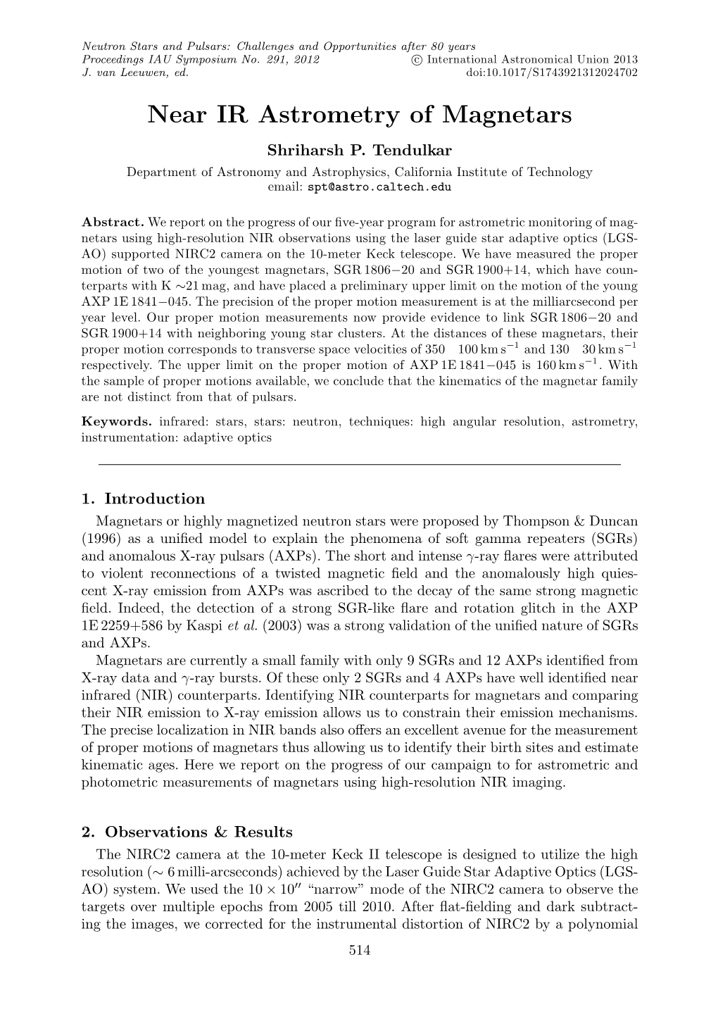 Near IR Astrometry of Magnetars Shriharsh P