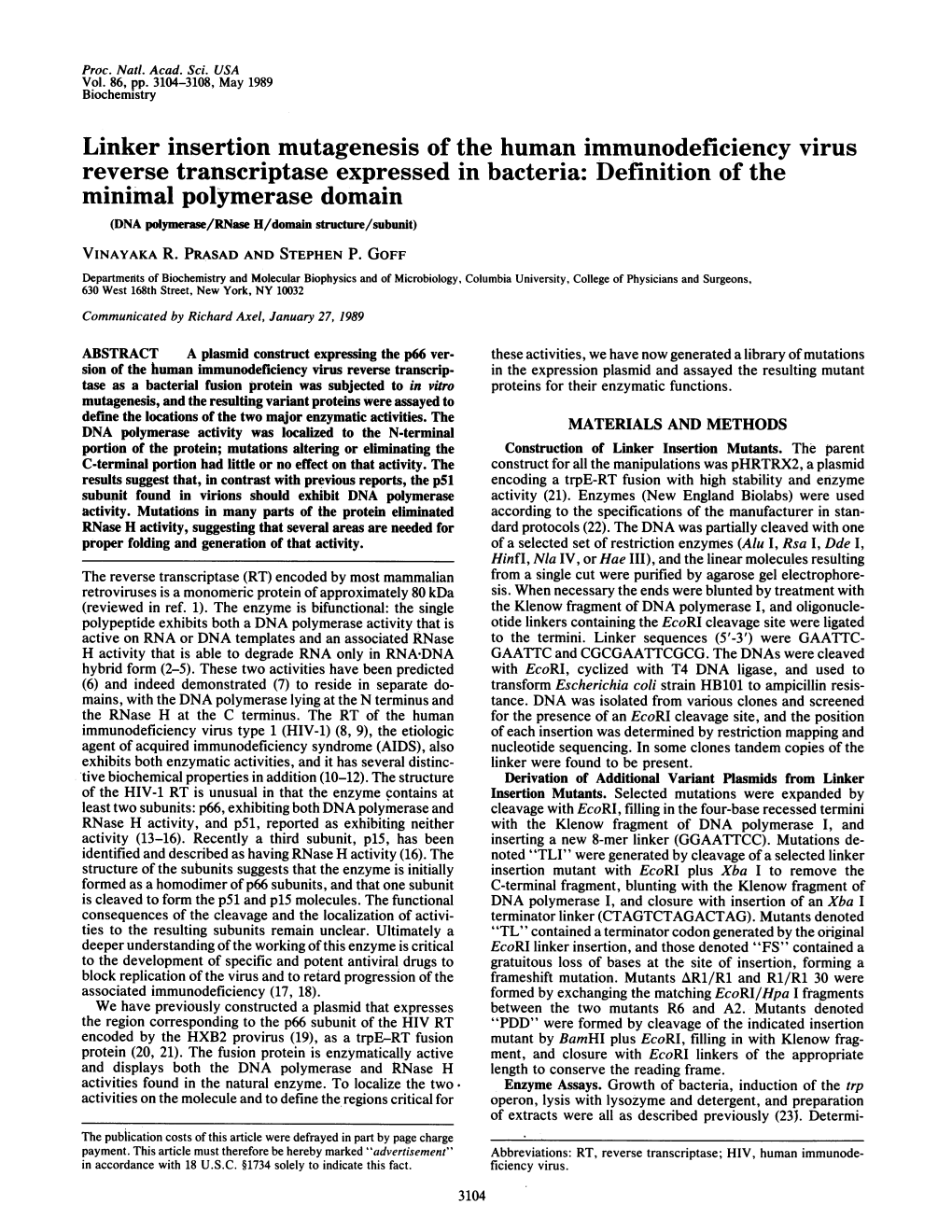 Linker Insertion Mutagenesis of the Human Immunodeficiency