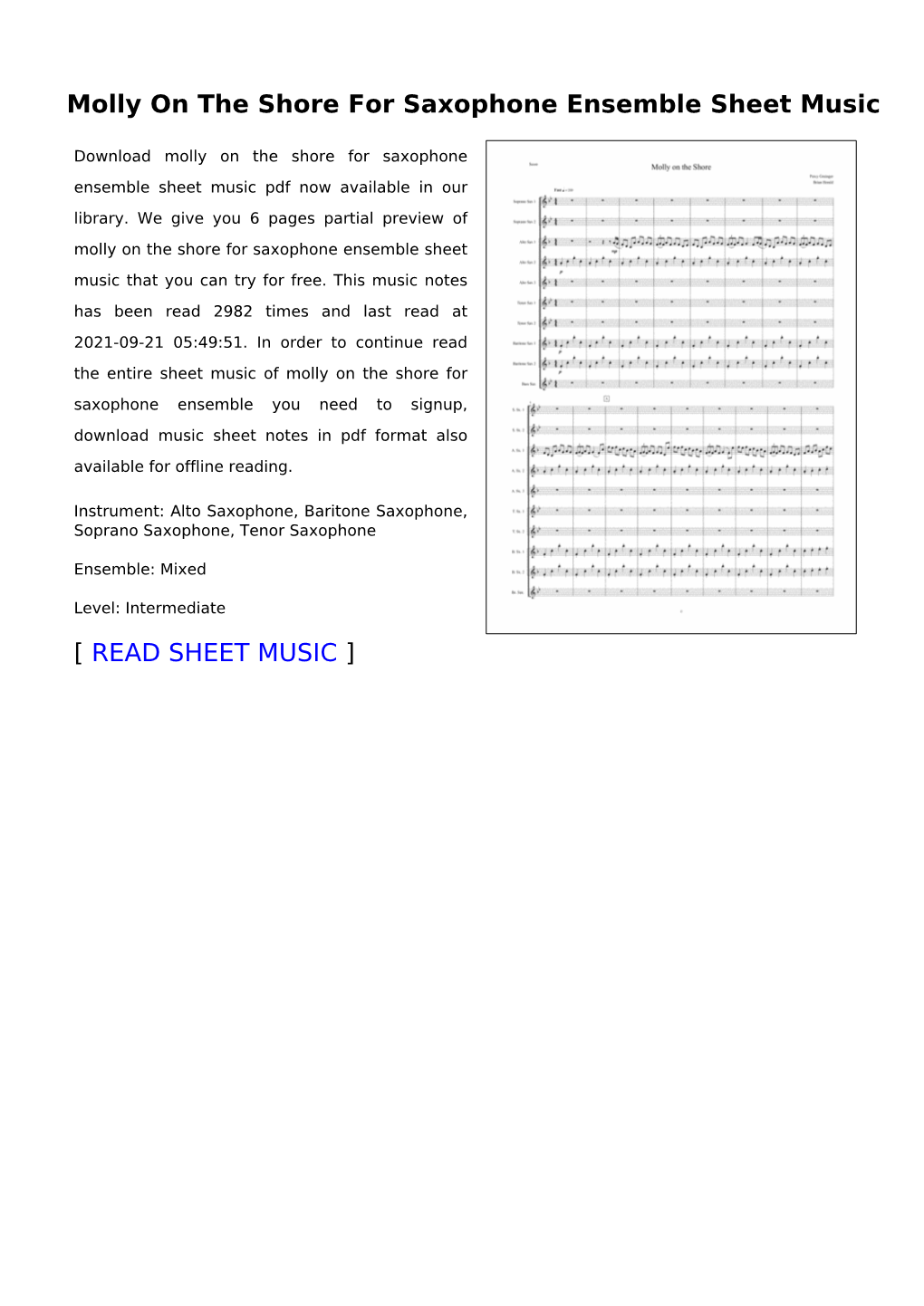 Molly on the Shore for Saxophone Ensemble Sheet Music