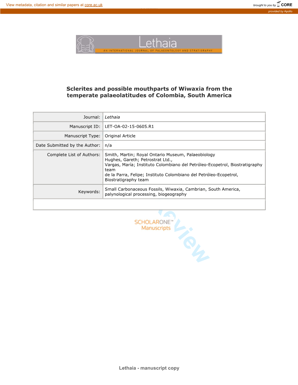 For Peer Review 19 Precise Position Within Total�Group Mollusca Remains Unclear