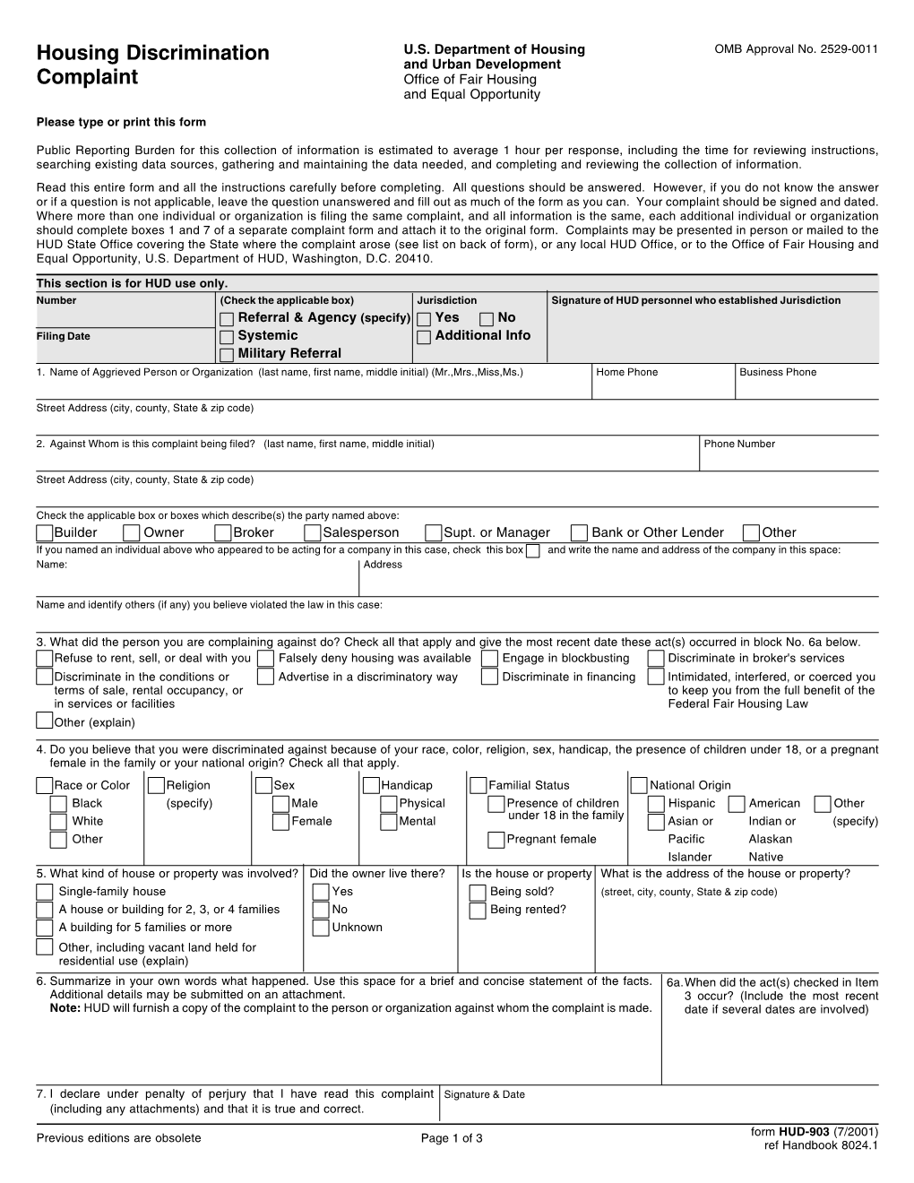 Housing Discrimination Complaint Form