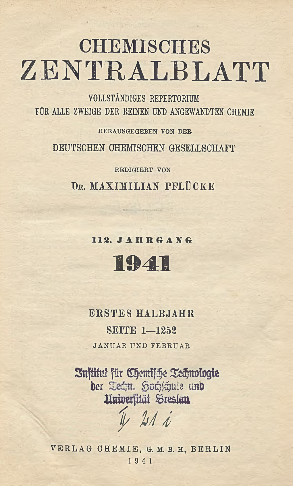 Zentralblatt Vollständiges Repertorium Für Alle Zweige Der Reinen Und Angewandten Chemie
