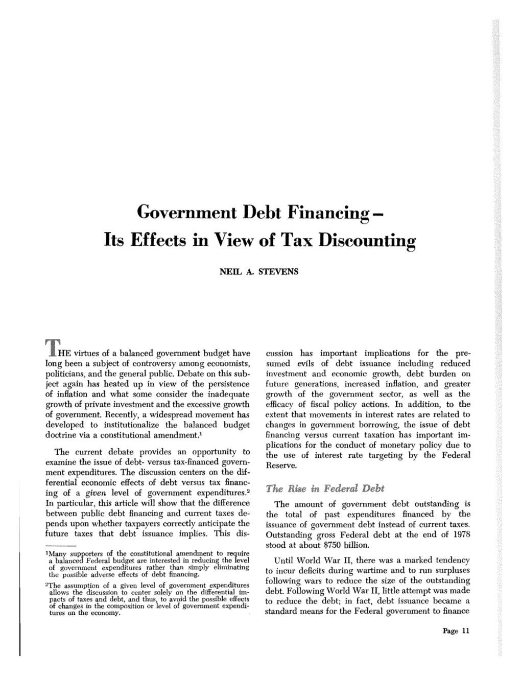 Government Debt Financing—Its Effects in View of Tax Discounting