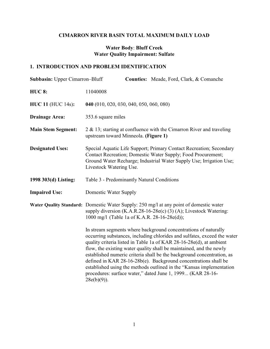 Bluff Creek Water Quality Impairment: Sulfate