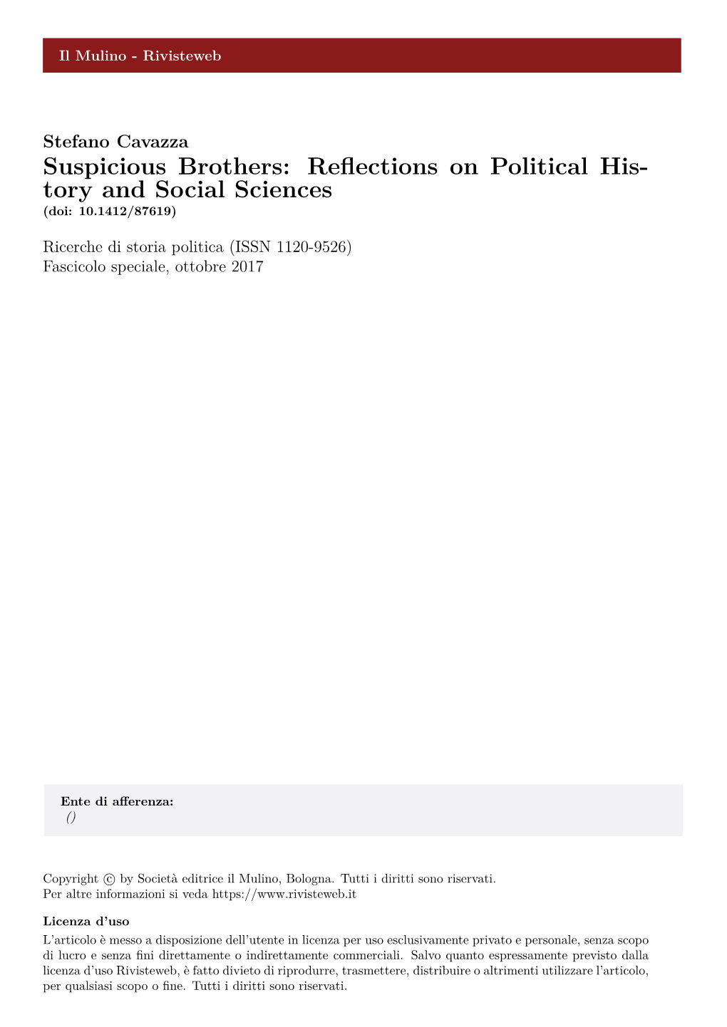 Suspicious Brothers: Reflections on Political History and Social Sciences