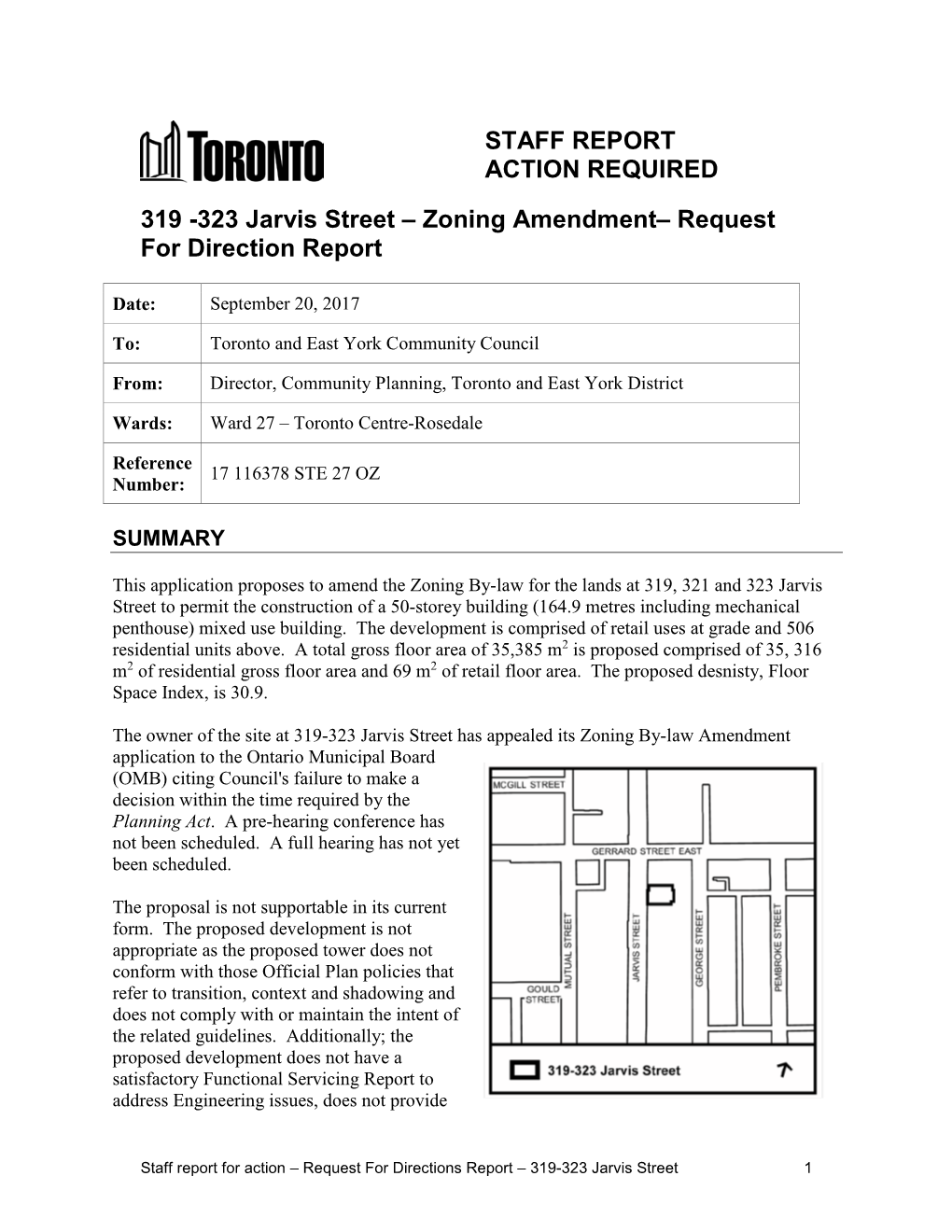 319 -323 Jarvis Street – Zoning Amendment– Request for Direction Report