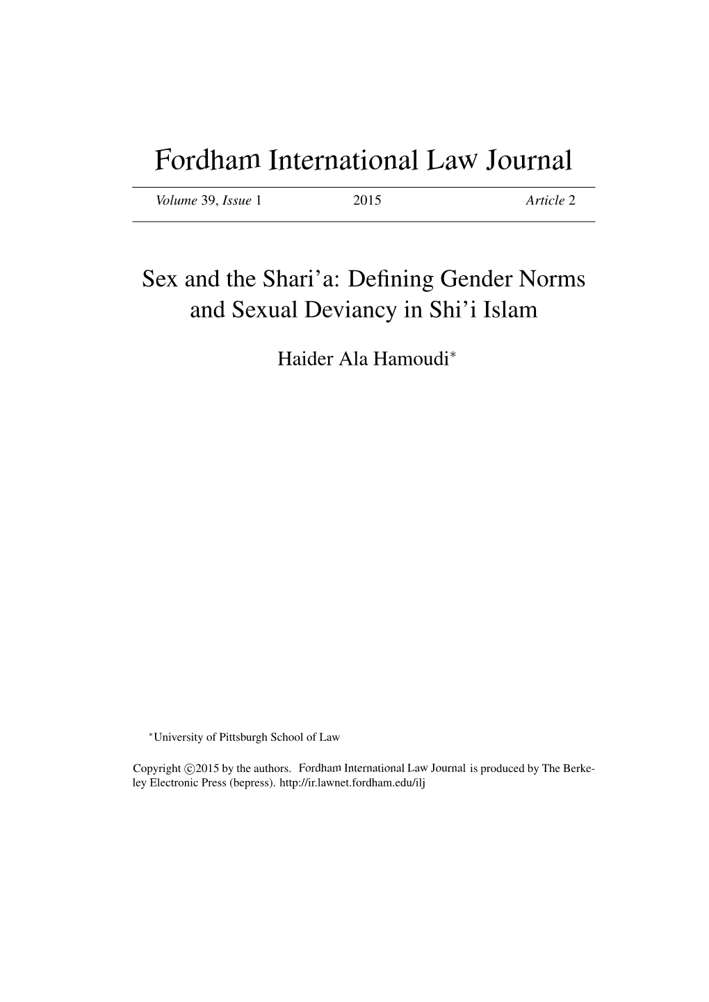 Defining Gender Norms and Sexual Deviancy in Shi'i Islam