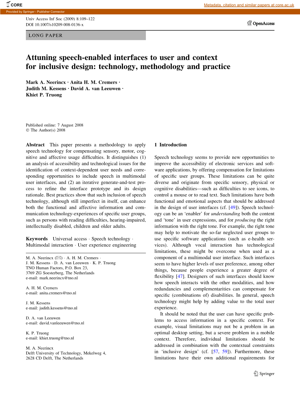 Attuning Speech-Enabled Interfaces to User and Context for Inclusive Design: Technology, Methodology and Practice