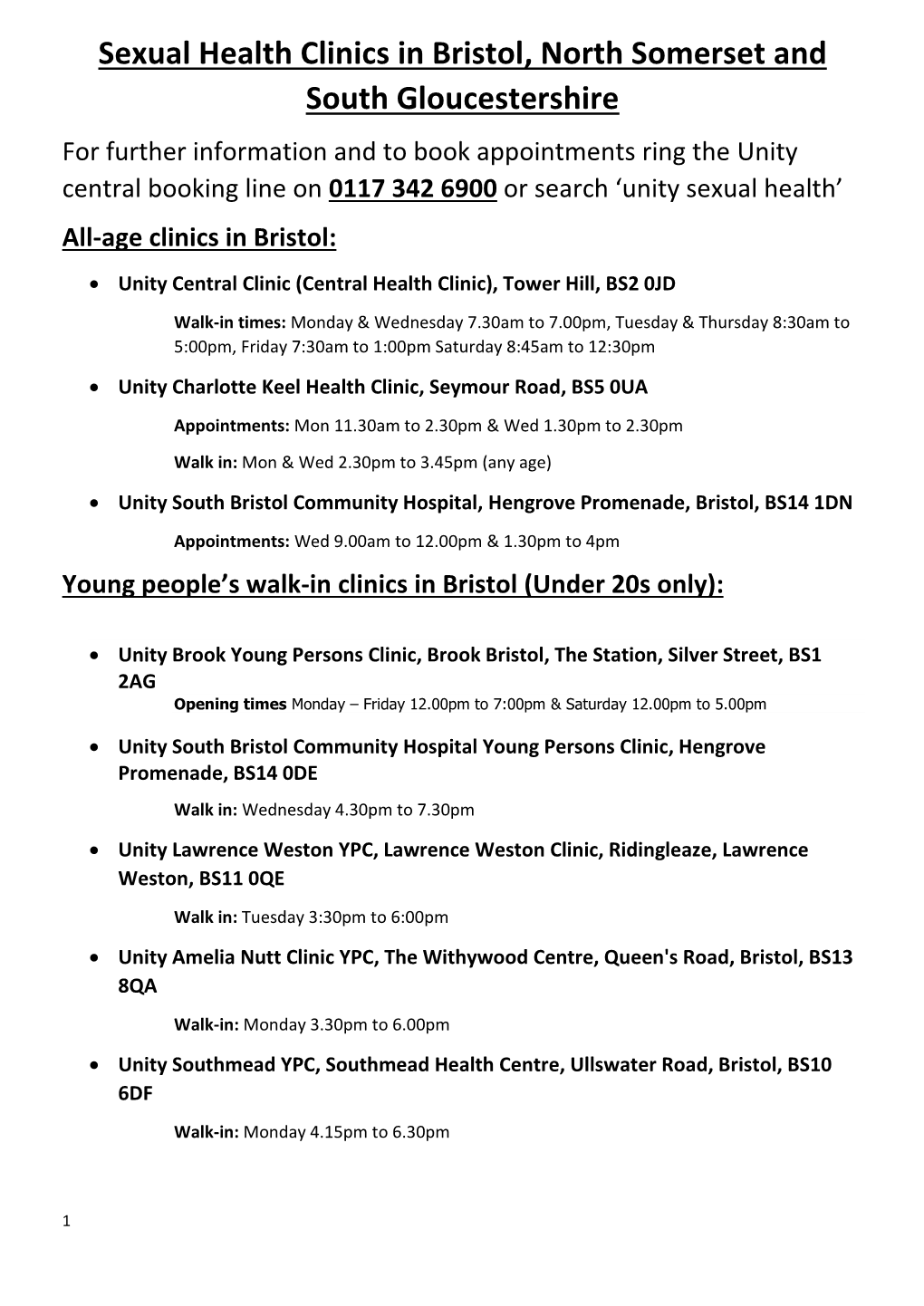 Sexual Health Clinics in Bristol, North Somerset and South Gloucestershire