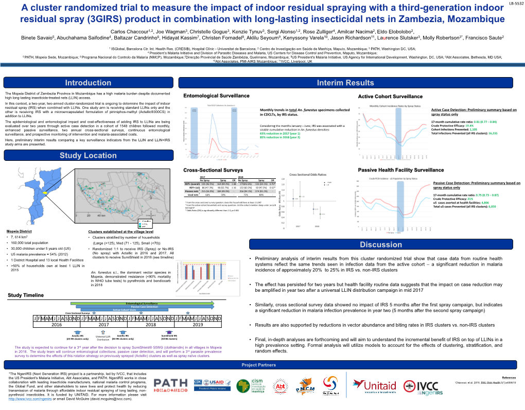 3GIRS) Product in Combination with Long-Lasting Insecticidal Nets in Zambezia, Mozambique