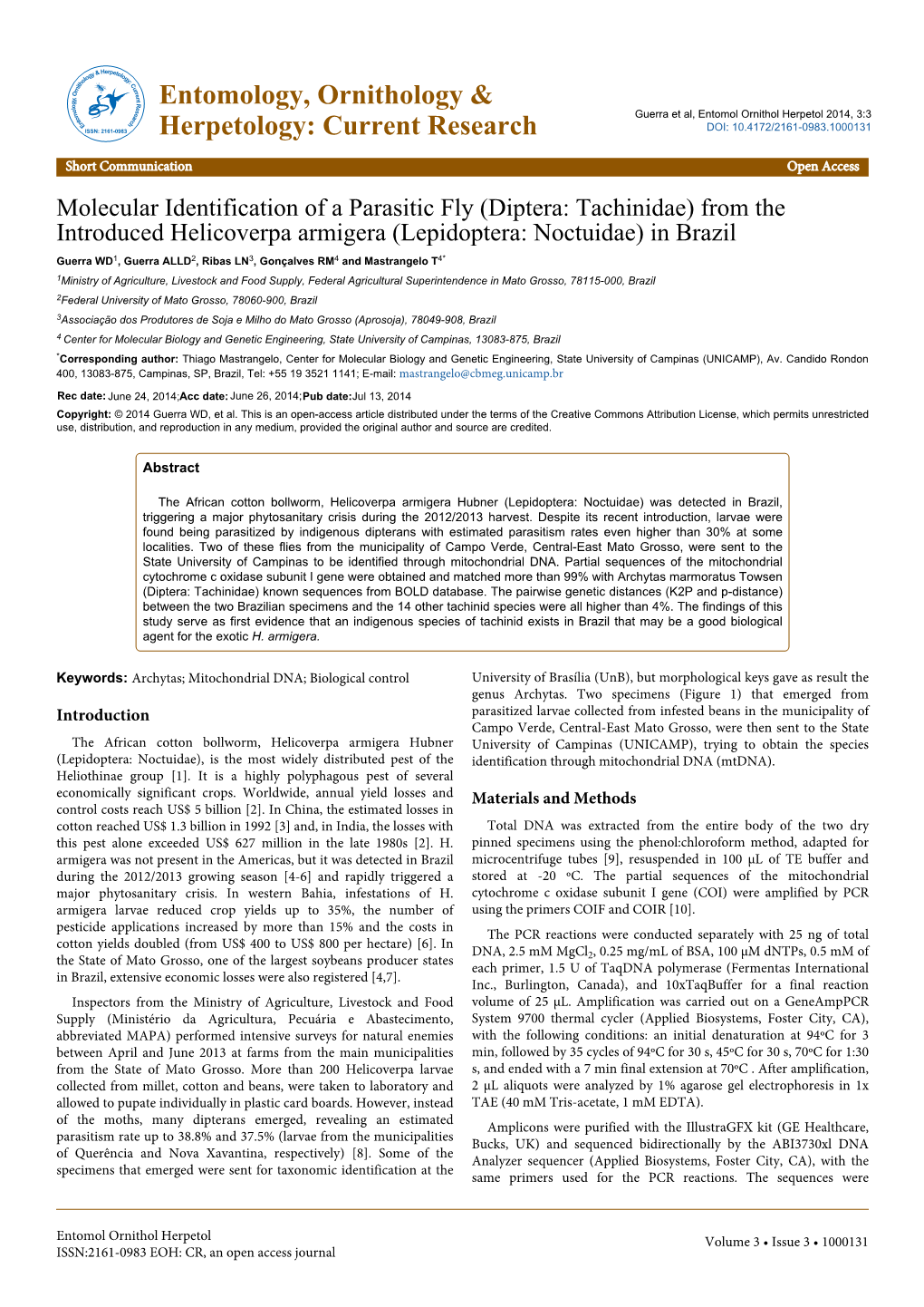 Molecular Identification of a Parasitic