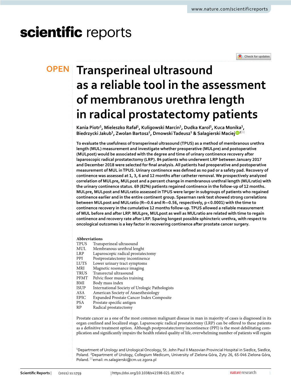 Transperineal Ultrasound As a Reliable Tool in the Assessment Of