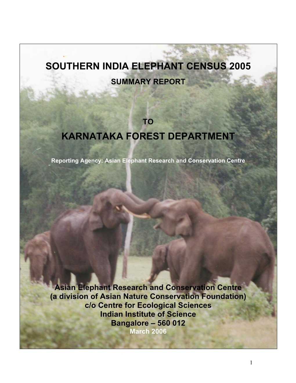 Southern India Elephant Census 2005 Karnataka