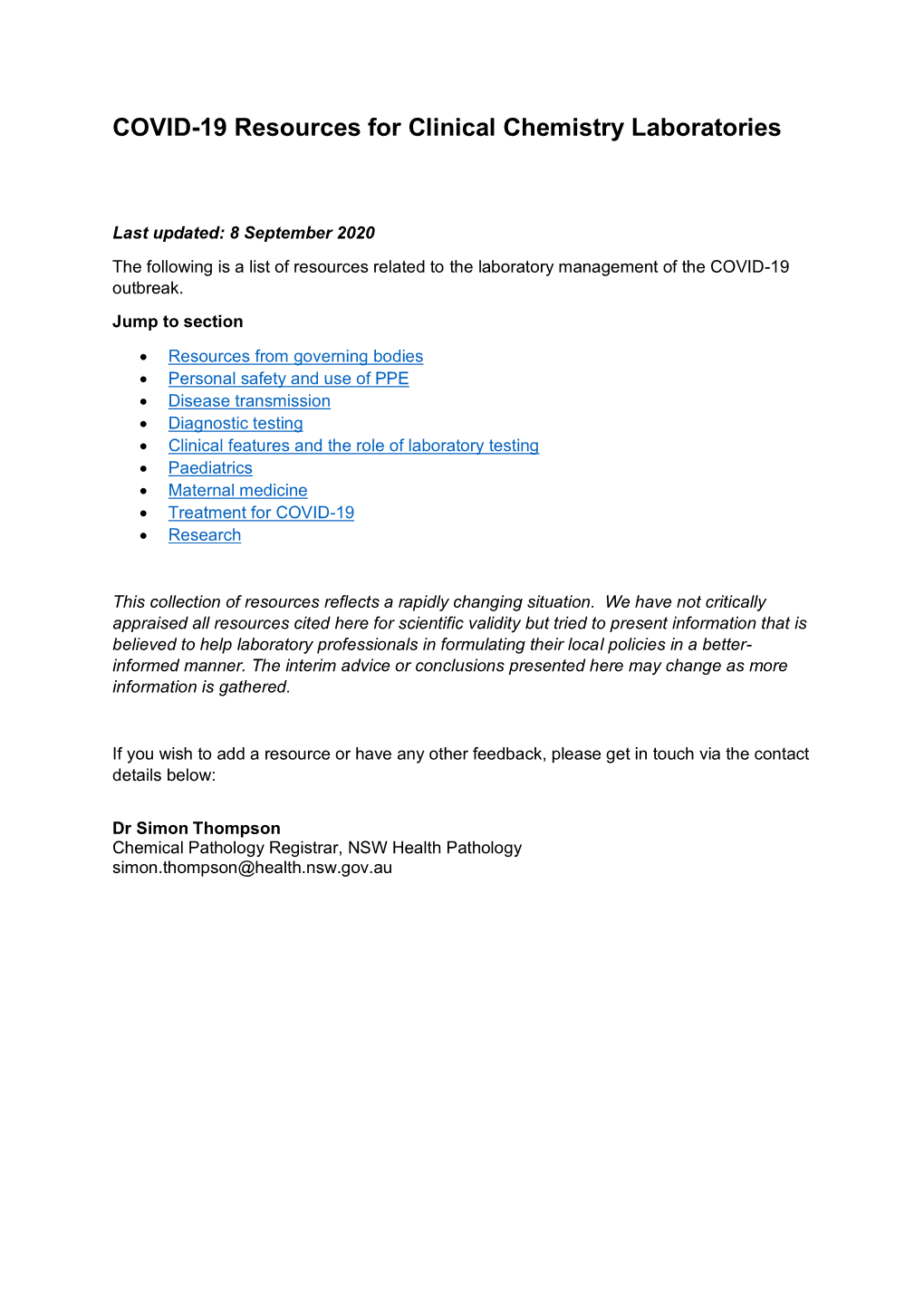 COVID-19 Resources for Clinical Chemistry Laboratories