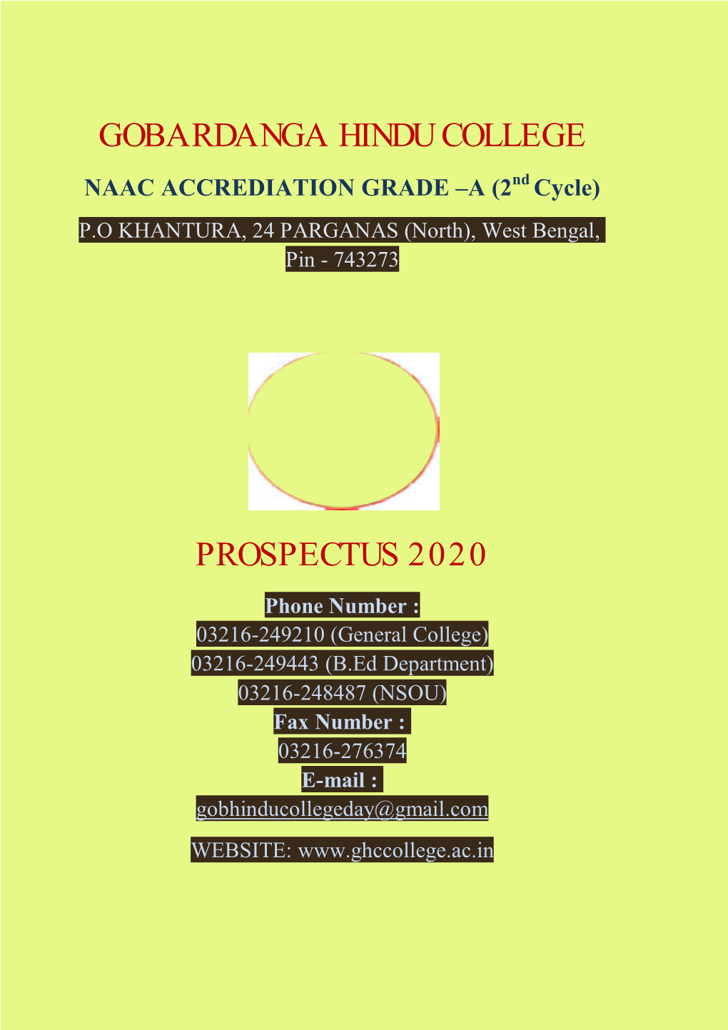 Gobardanga Hindu College Prospectus 2020