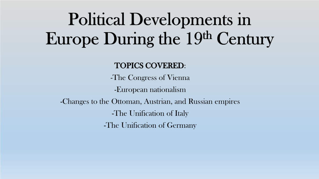 Political Developments in Europe During the 19Th Century