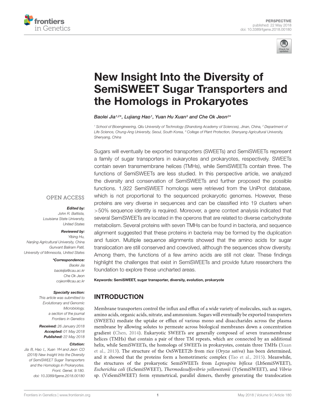 New Insight Into the Diversity of Semisweet Sugar Transporters and the Homologs in Prokaryotes