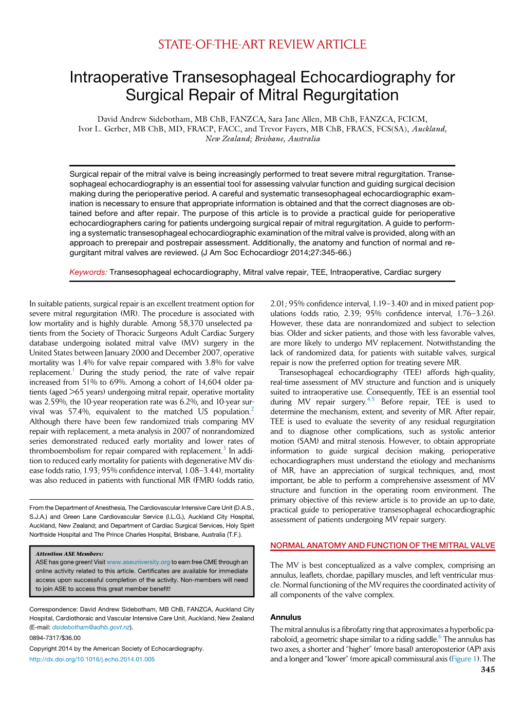 Intraoperative Transesophageal Echocardiography for Surgical Repair of Mitral Regurgitation