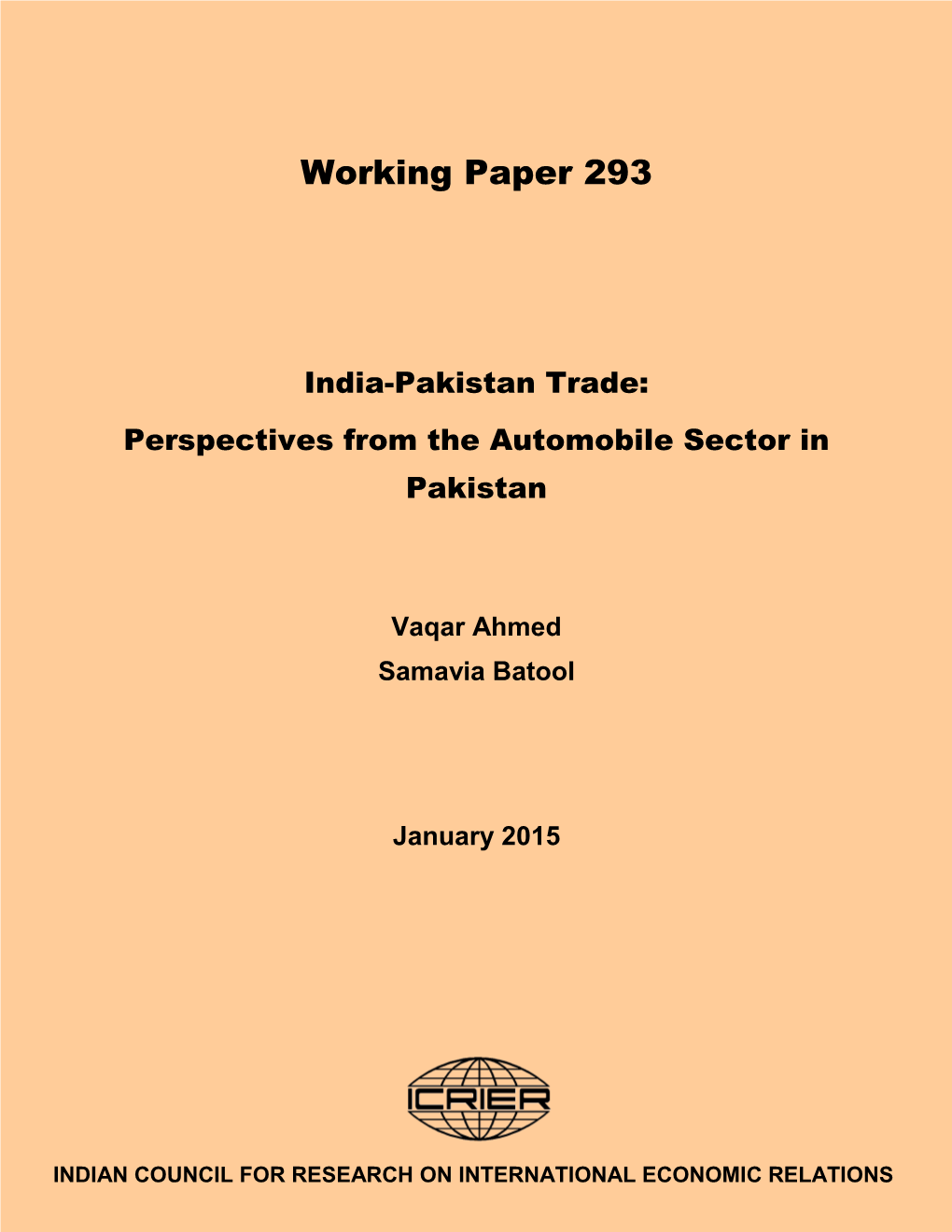 India-Pakistan Trade: Perspectives from the Automobile Sector in Pakistan