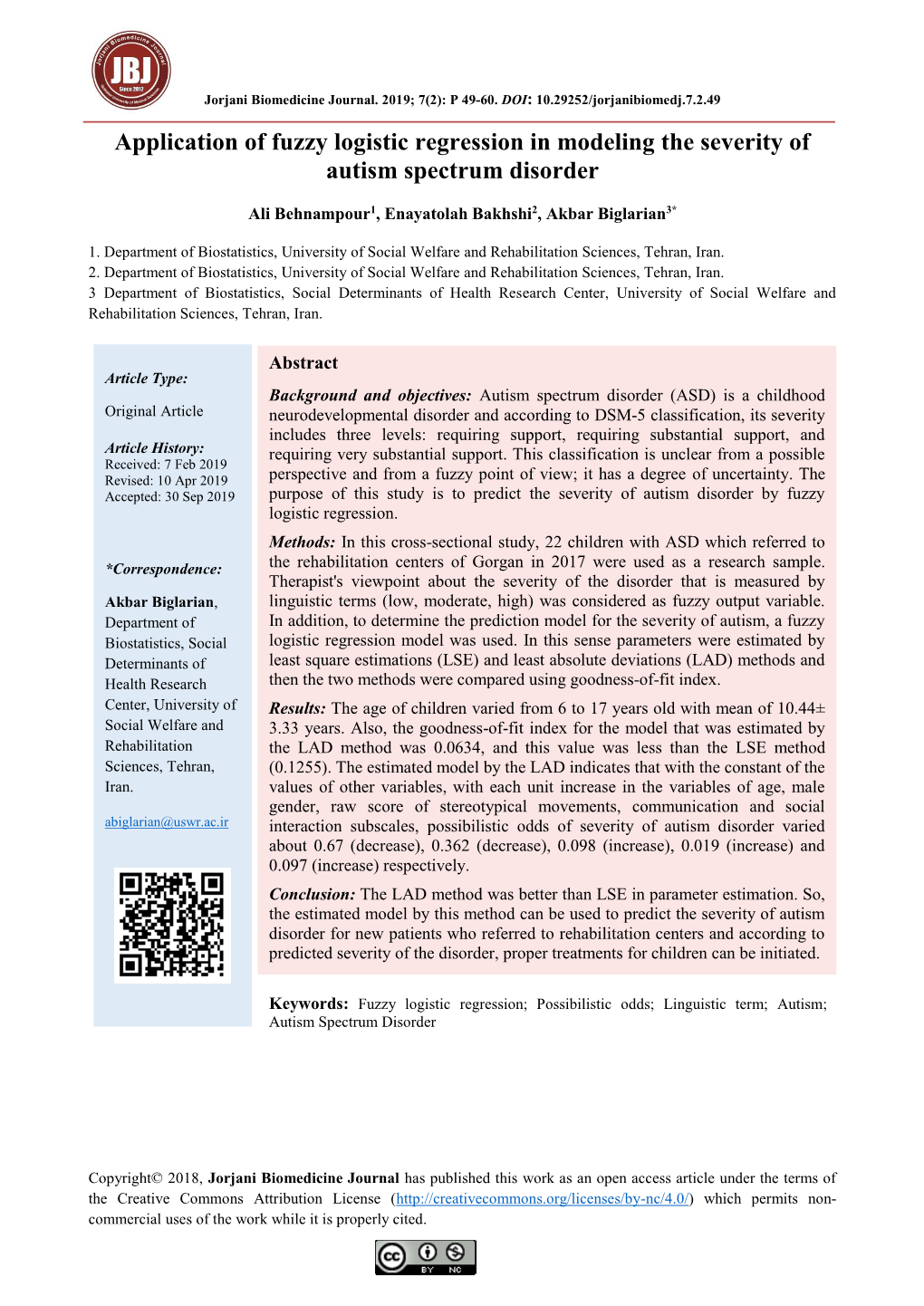 Application of Fuzzy Logistic Regression in Modeling the Severity of Autism Spectrum Disorder