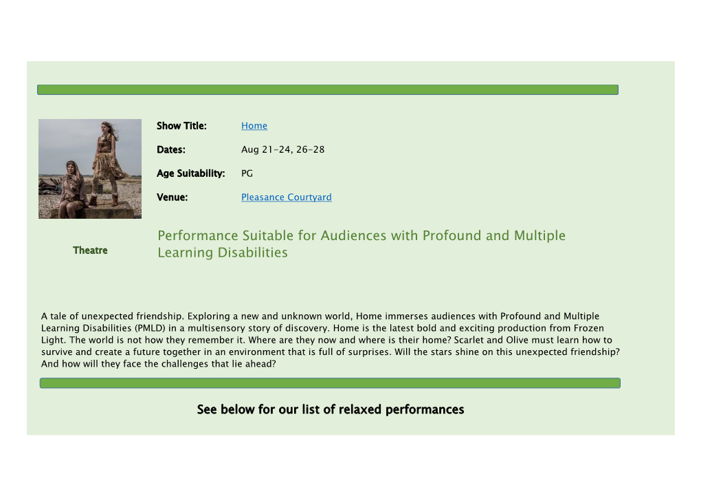 Performance Suitable for Audiences with Profound and Multiple Theatre Learning Disabilities