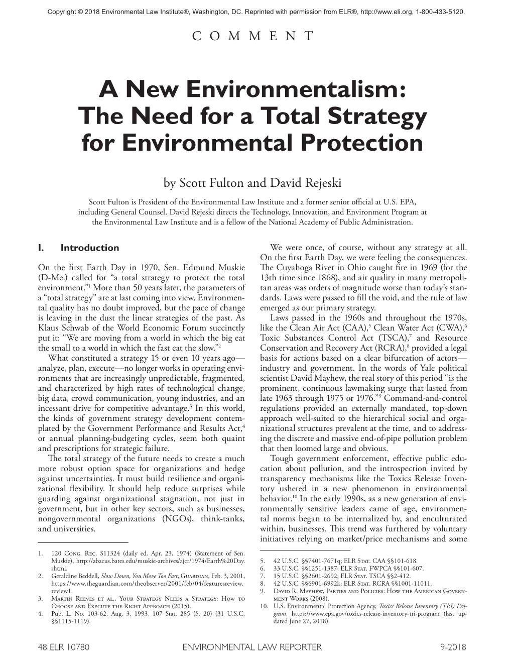 The Need for a Total Strategy for Environmental Protection