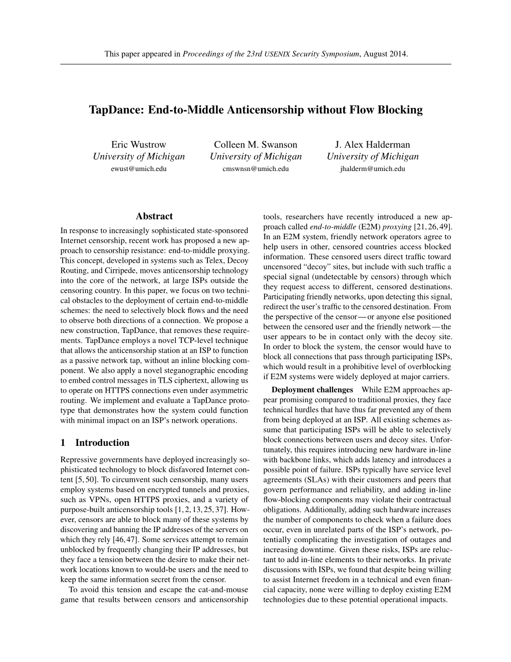 Tapdance: End-To-Middle Anticensorship Without Flow Blocking