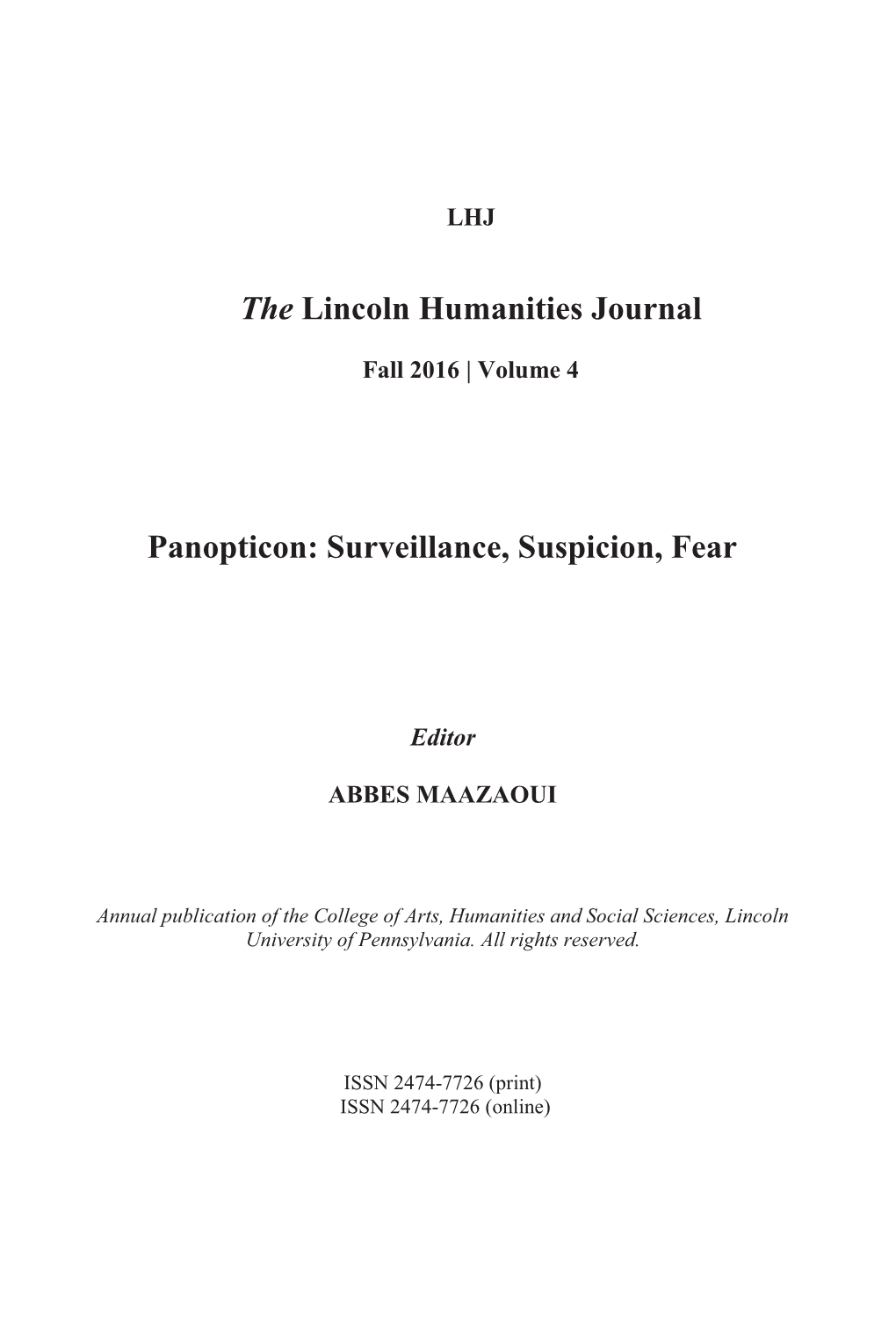 The Lincoln Humanities Journal Panopticon: Surveillance