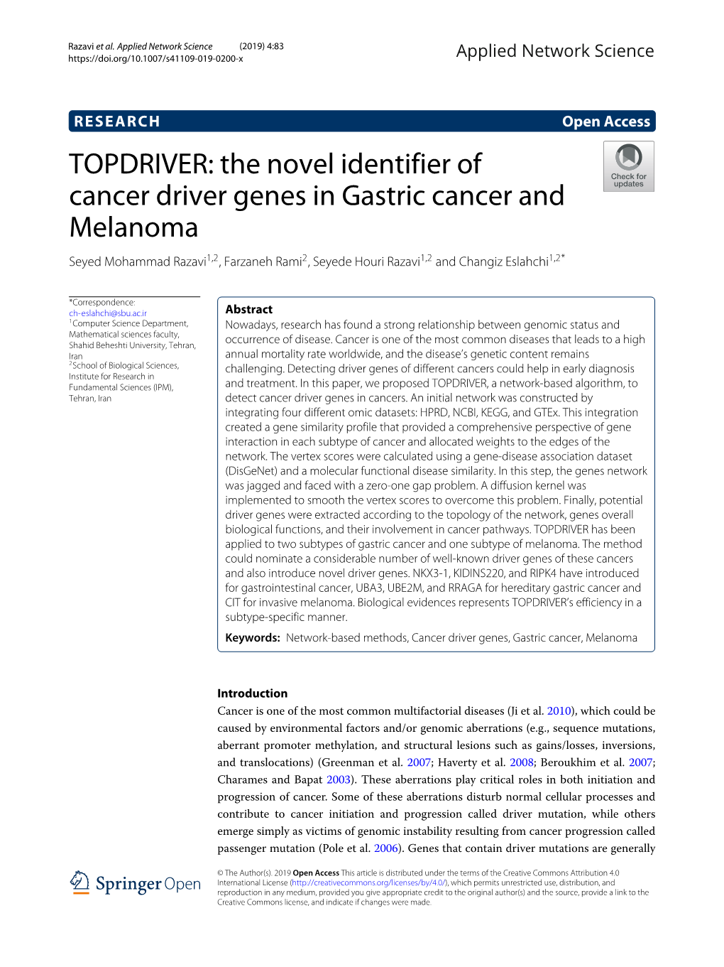 TOPDRIVER: the Novel Identifier of Cancer Driver Genes in Gastric