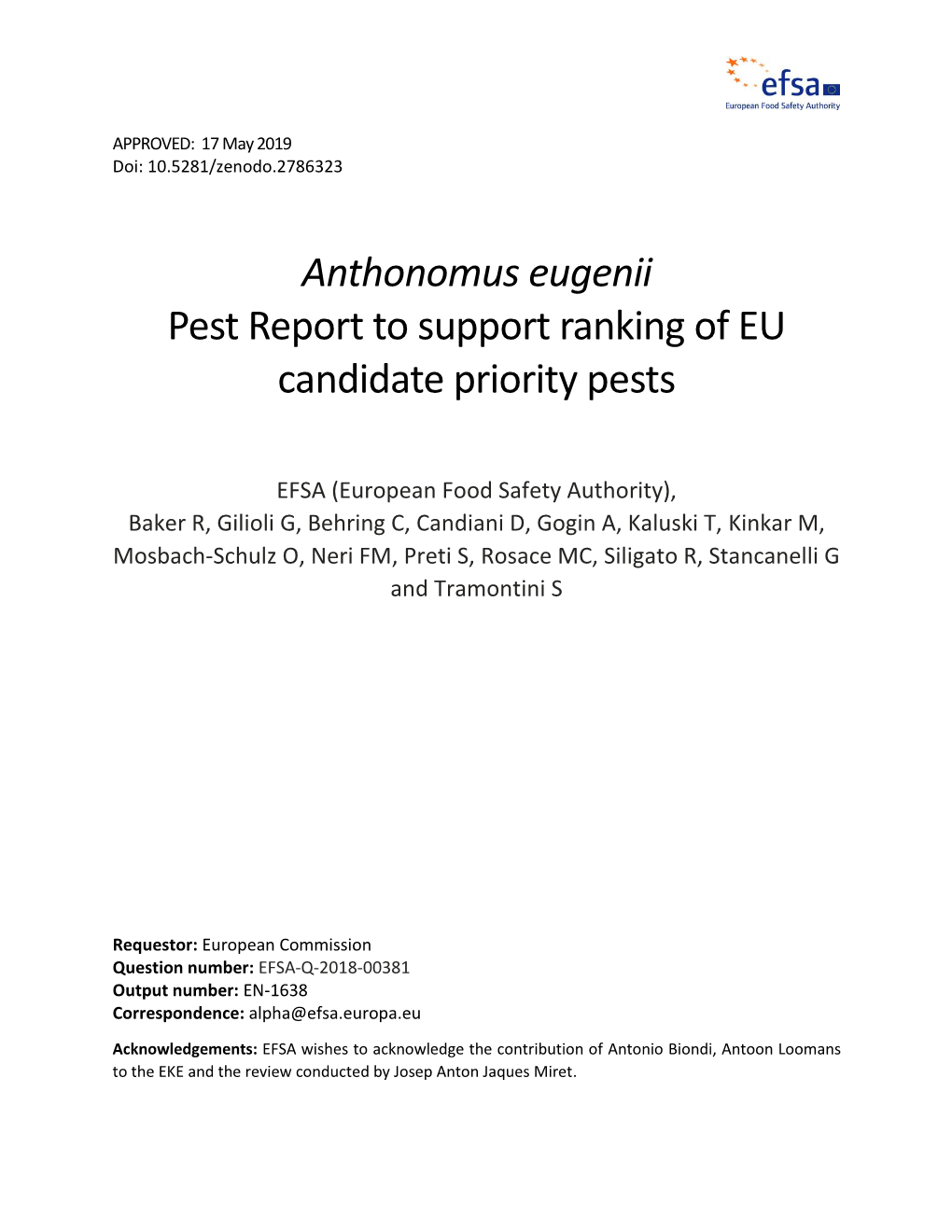 Anthonomus Eugenii Pest Report to Support Ranking of EU Candidate Priority Pests