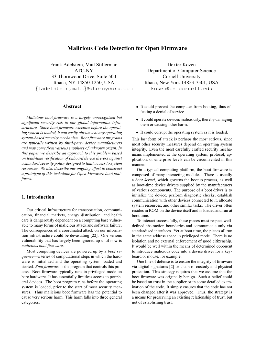 Malicious Code Detection for Open Firmware