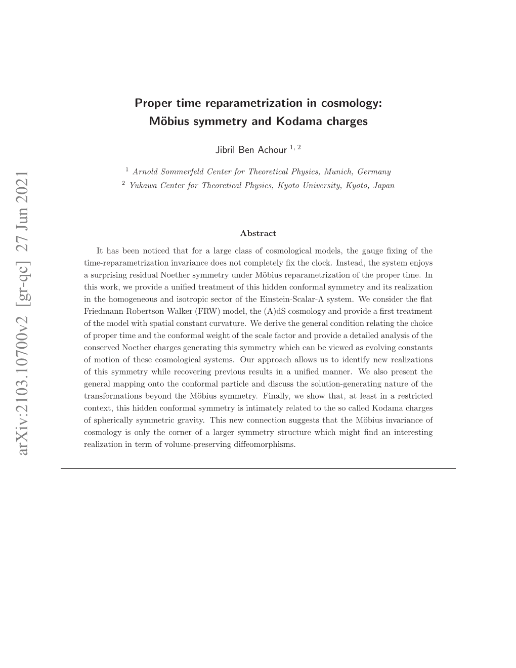 Arxiv:2103.10700V2 [Gr-Qc] 27 Jun 2021 Omlg Sol H Onro Agrsmer Tutr Hc M Which Structure Symmetry Diﬀeomorphisms