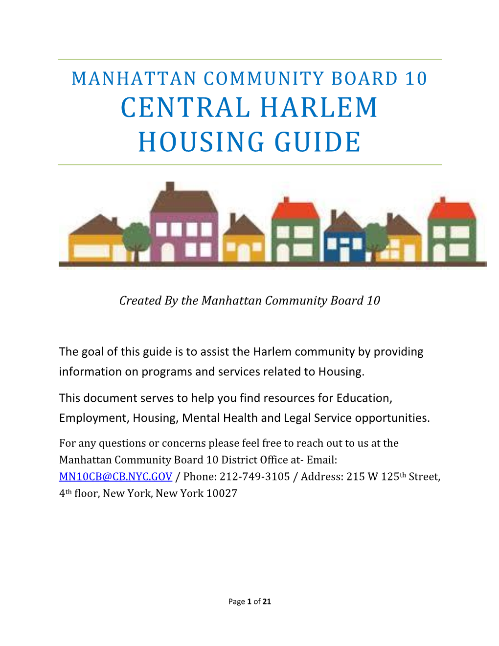 Manhattan Community Board 10 Central Harlem Housing Guide