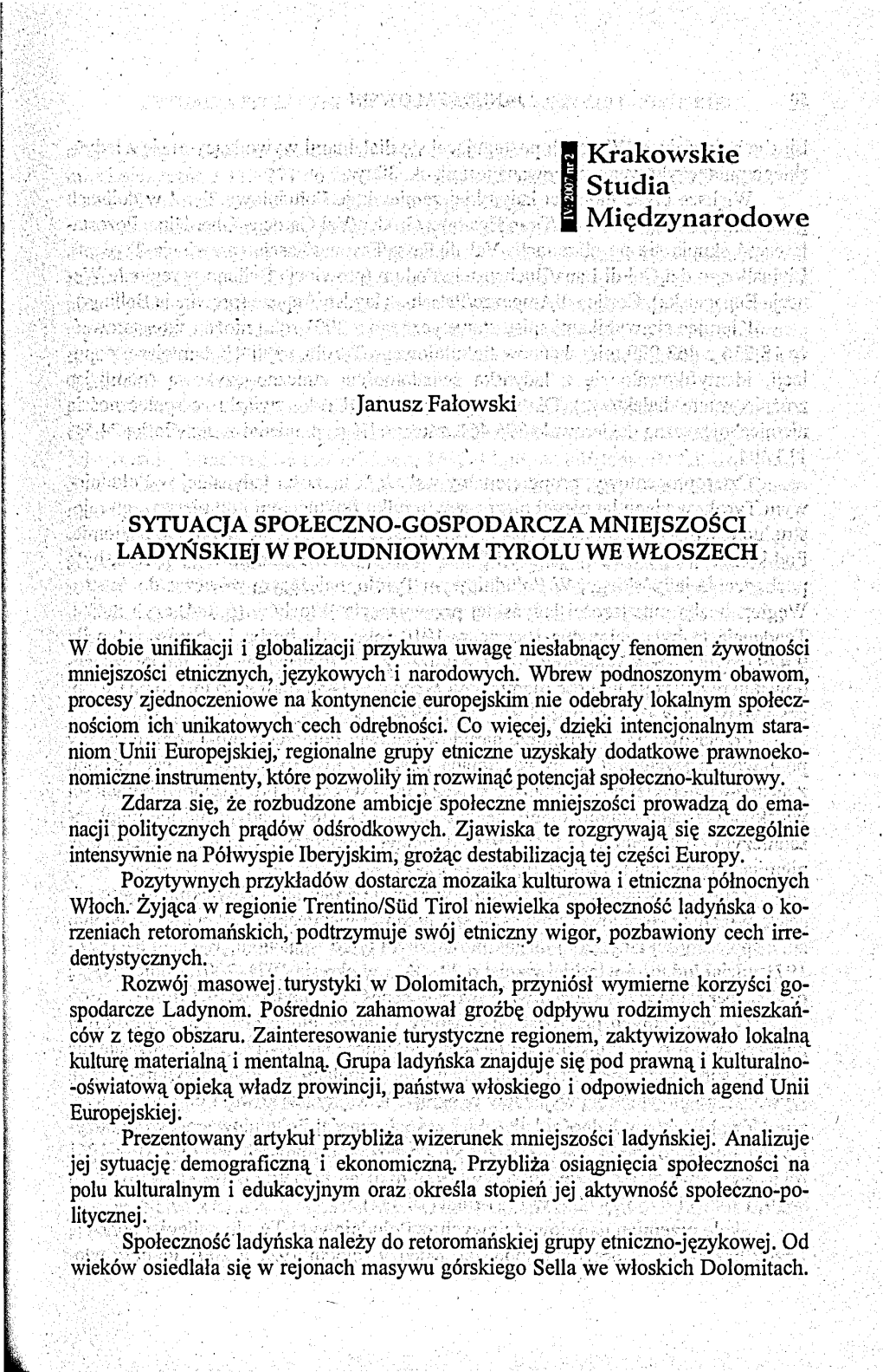 Sytuacja Społeczno-Gospodarcza Mniejszości Ladyńskiej W Południowym Tyrolu We Włoszech