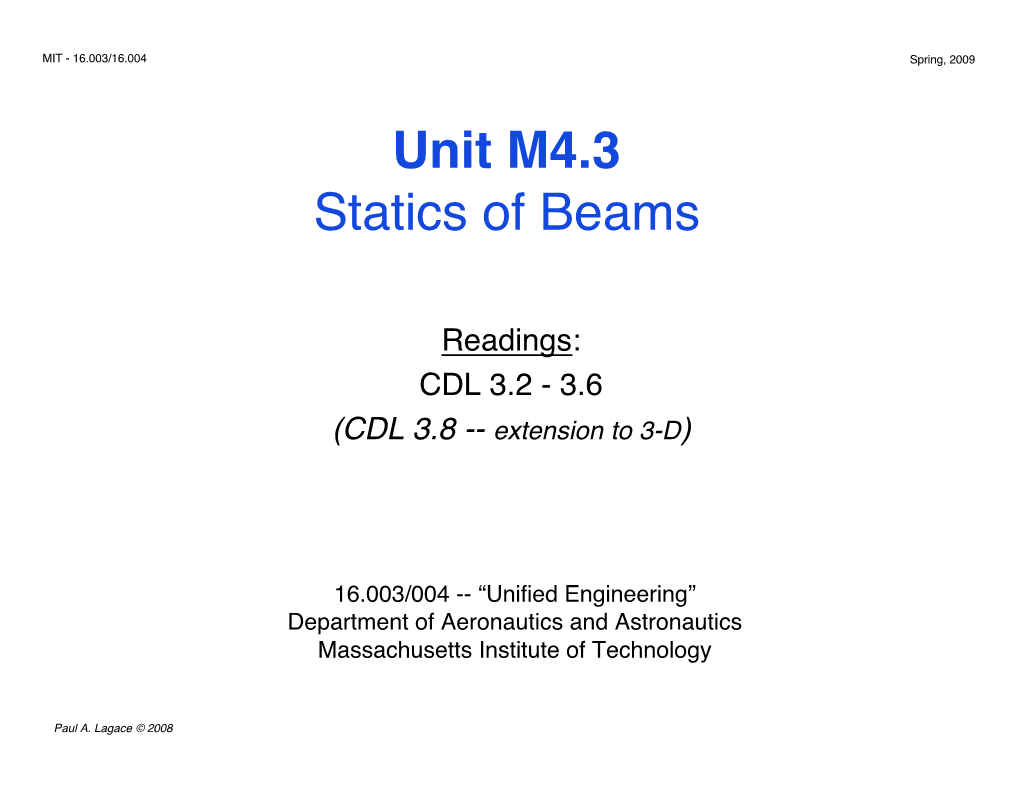 Free Body Diagram of Beam with “Cut” at Point X = L/2